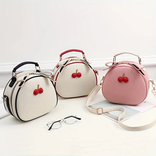 Cherry Decor Handbag Mini Round Crossbody Bag Cute Shoulder Purse Women